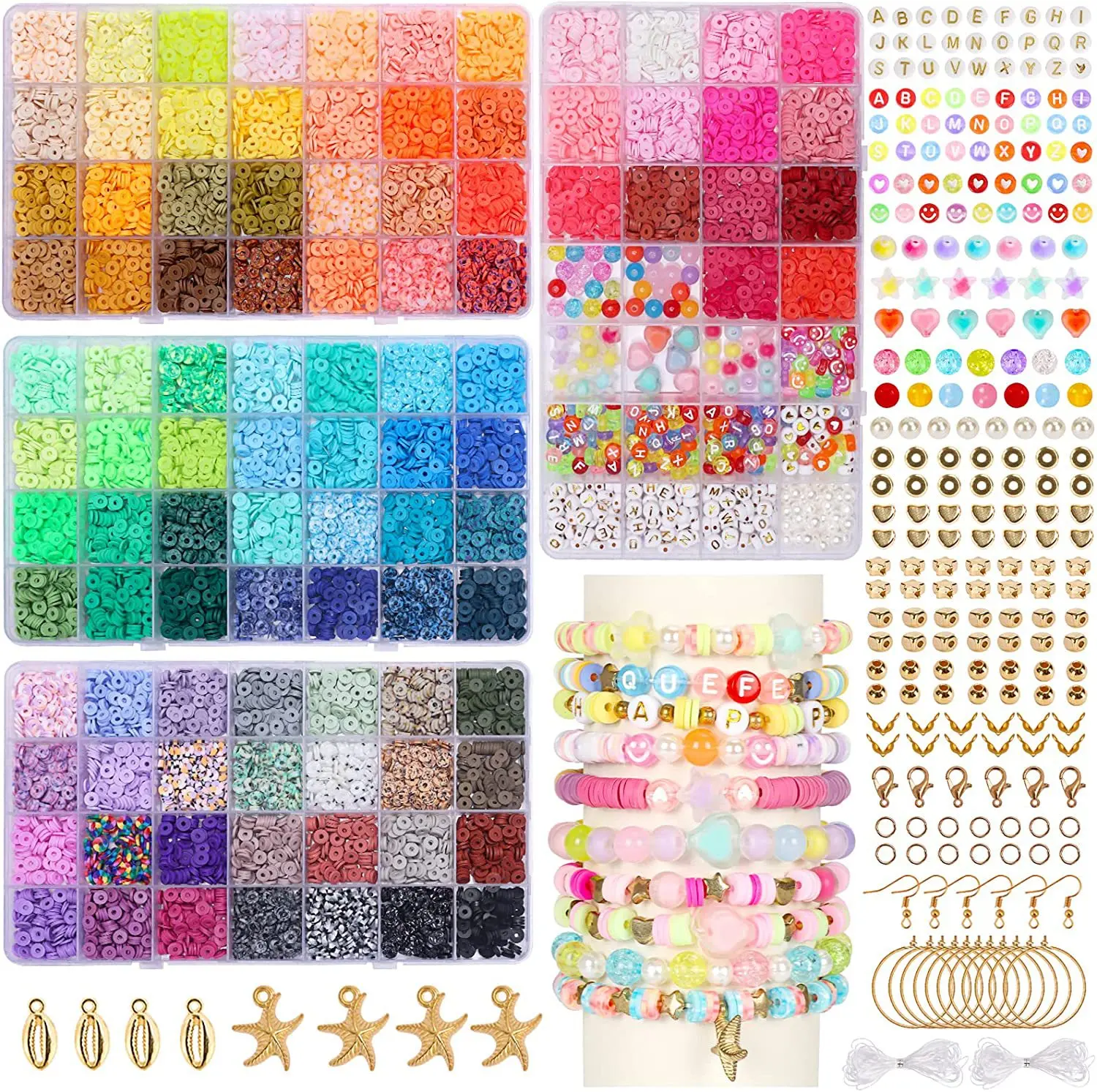 96 Color Clay Bead Craft Kit Diy 6mm Flat Round Spacer Polymer Clay