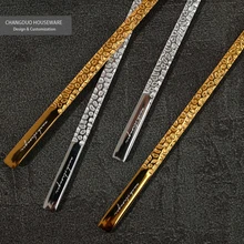 Light Luxury Gold Hammered Sand Polished Stainless Steel Chopsticks Service Chopsticks Japanese Korean Restaurant Tableware gift