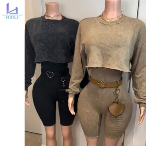 Huili Custom Logo High Stretch 2 Piece Matching Set Tracksuits Fitness Activewear Outfits Crop Top Legging Shorts Set for Women