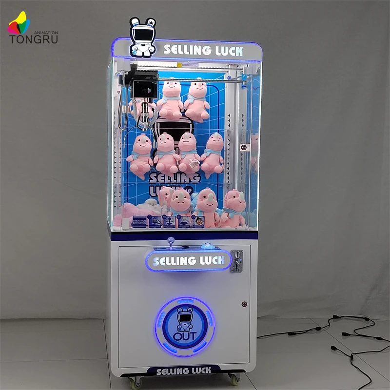 Luminous Crane Toy Coin-Operated Arcade Prize Vending Game Top Box Teddy Bear Claw Machine for Kids Game Centers Made of Plastic