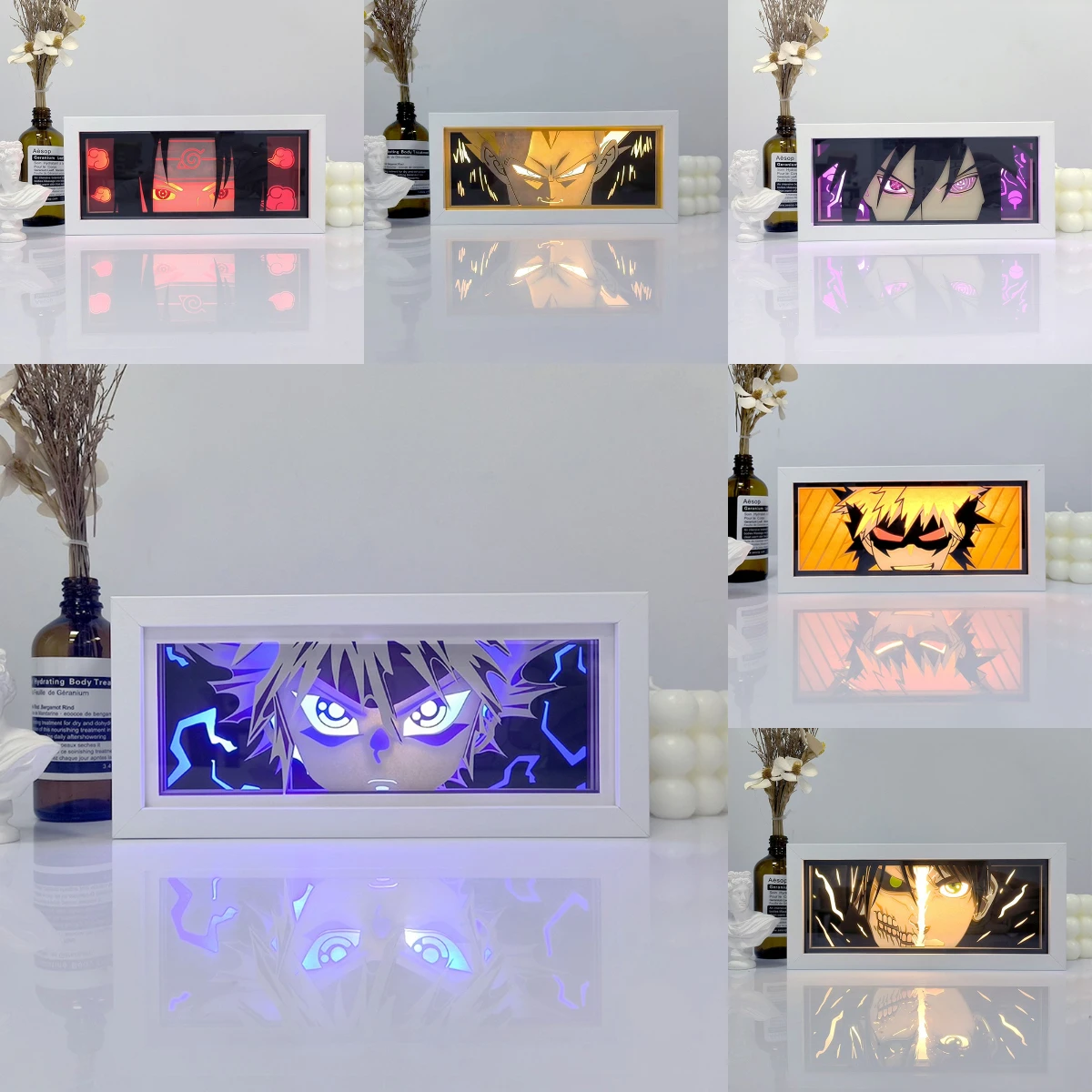 69 Designs RGB Framed 3D Paper Cut Carving Lamp Cartoon Character Uzumaki Anime Figure Paper LED Light Box Night Light