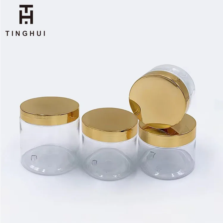 In Stock 100ml 120ml 150ml 200ml 250ml Empty Clear Plastic PET Jar with Gold Lid Luxury Cosmetic Packaging for Cream