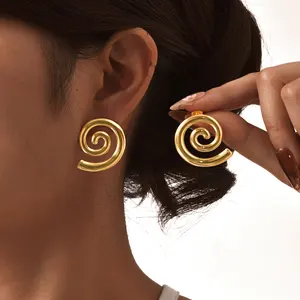 Ins Style Waterproof Hypoallergenic Jewelry Geometric Spiral Stud Earring Stainless Steel Gold Plated Circle Earrings for Women