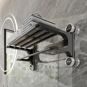 Metal Suction Cup Towel Rack for Bathroom Punch-Free Wall-Mounted with Integrated Hanging Rod and Storage Features