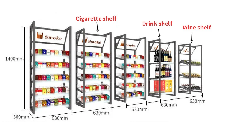 Meicheng Customized Retail Convenience Store Cashier Desk With Wine Rack Shelf Tobacco Display Stand