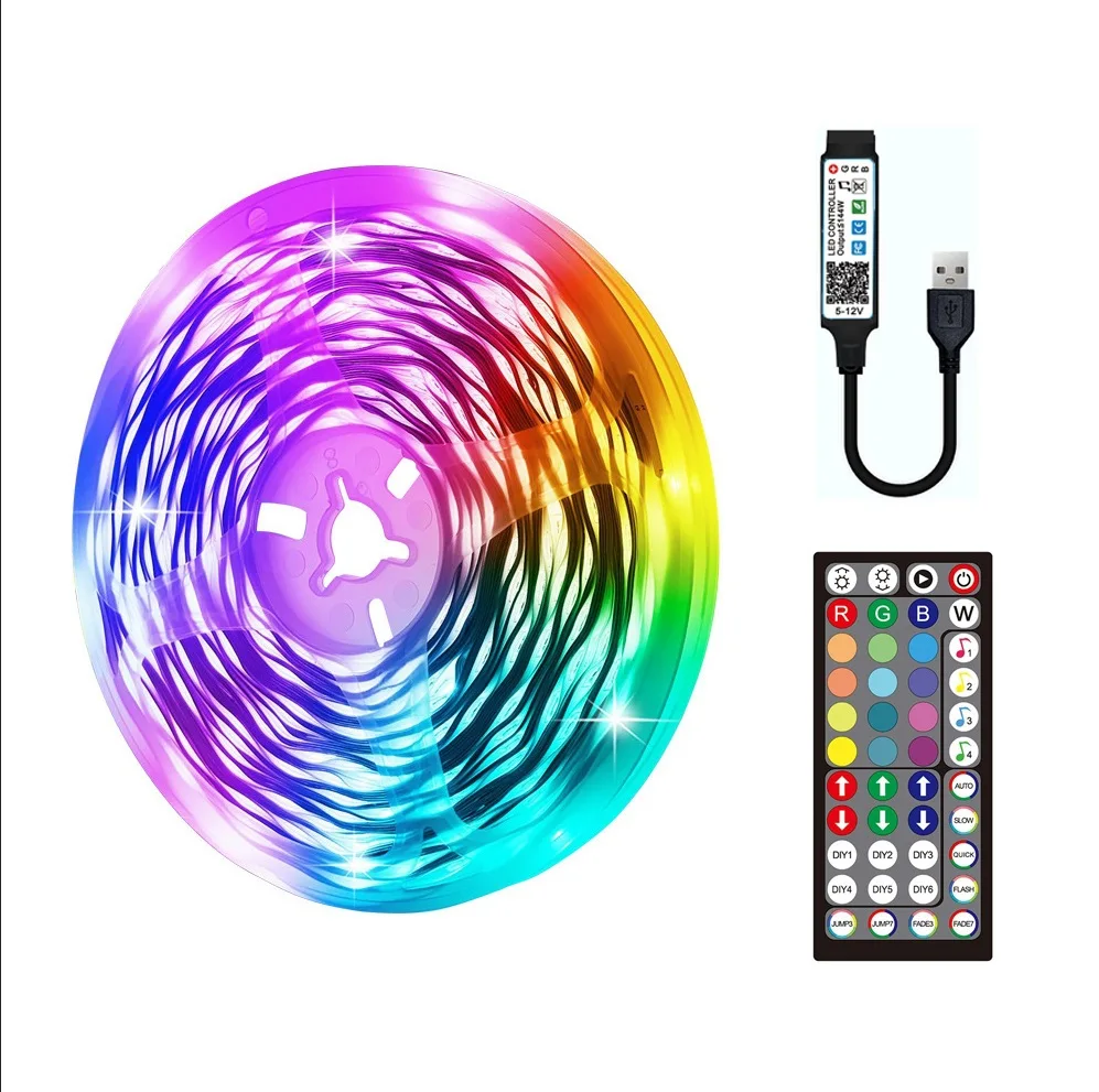 Cross-Border 5M RGB LED Landscape Light 5V USB & for Bluetooth Remote Control 5050RGB & 3535RGB Black PCB Suit with Plastic Body