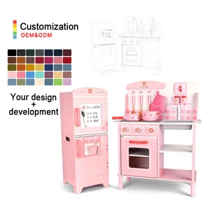Kitchen Toys Hot Style Simulation Play House pink Solid Wood Kitchen Refrigerator Toy Montessori Cooking Sets Educational Toys