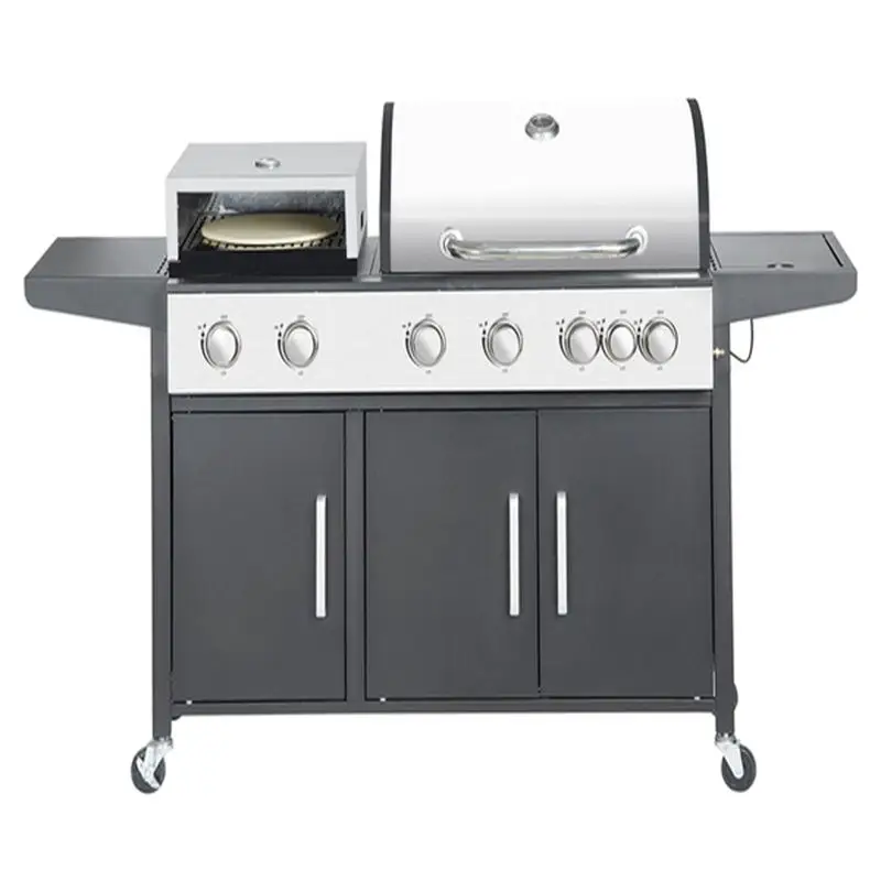 7 Burners Outdoor Kitchen Gas Barbecue Grill Durable Stainless Steel with Pizza Oven for Party Cast Iron Powder Coated 133pcs