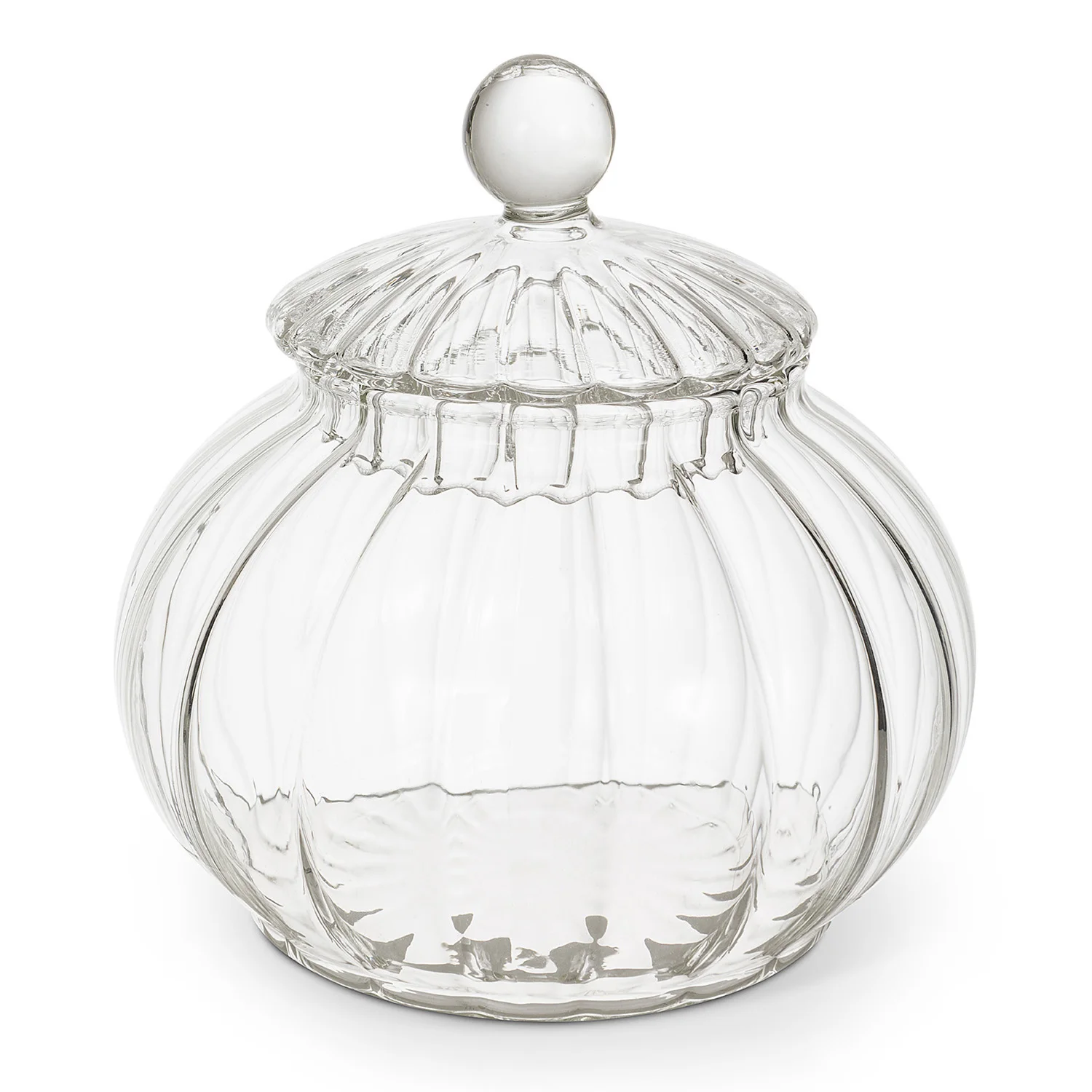 Custom Handblown Heat Resistant Clear Borosilicate Ribbed Glass Lid Glass Sugar Bowl with Lid for Salt Candy Coffee