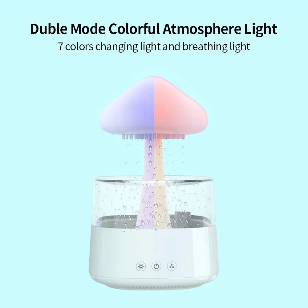 USB Mushroom Humidifier Rain Drop  Portable Rain Cloud Diffuser Aroma Essential Oil with 7 Colors LED Light for Bedroom Office