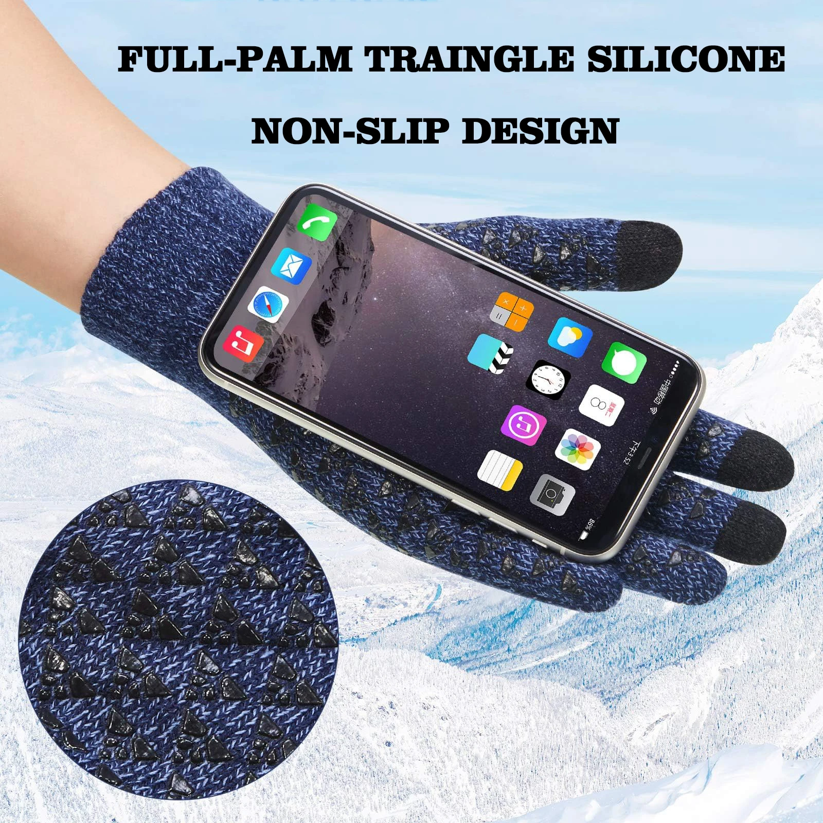 wholesale custom knit gloves unisex thick plush warm gloves touchscreen silicone non-slip knitted gloves winter