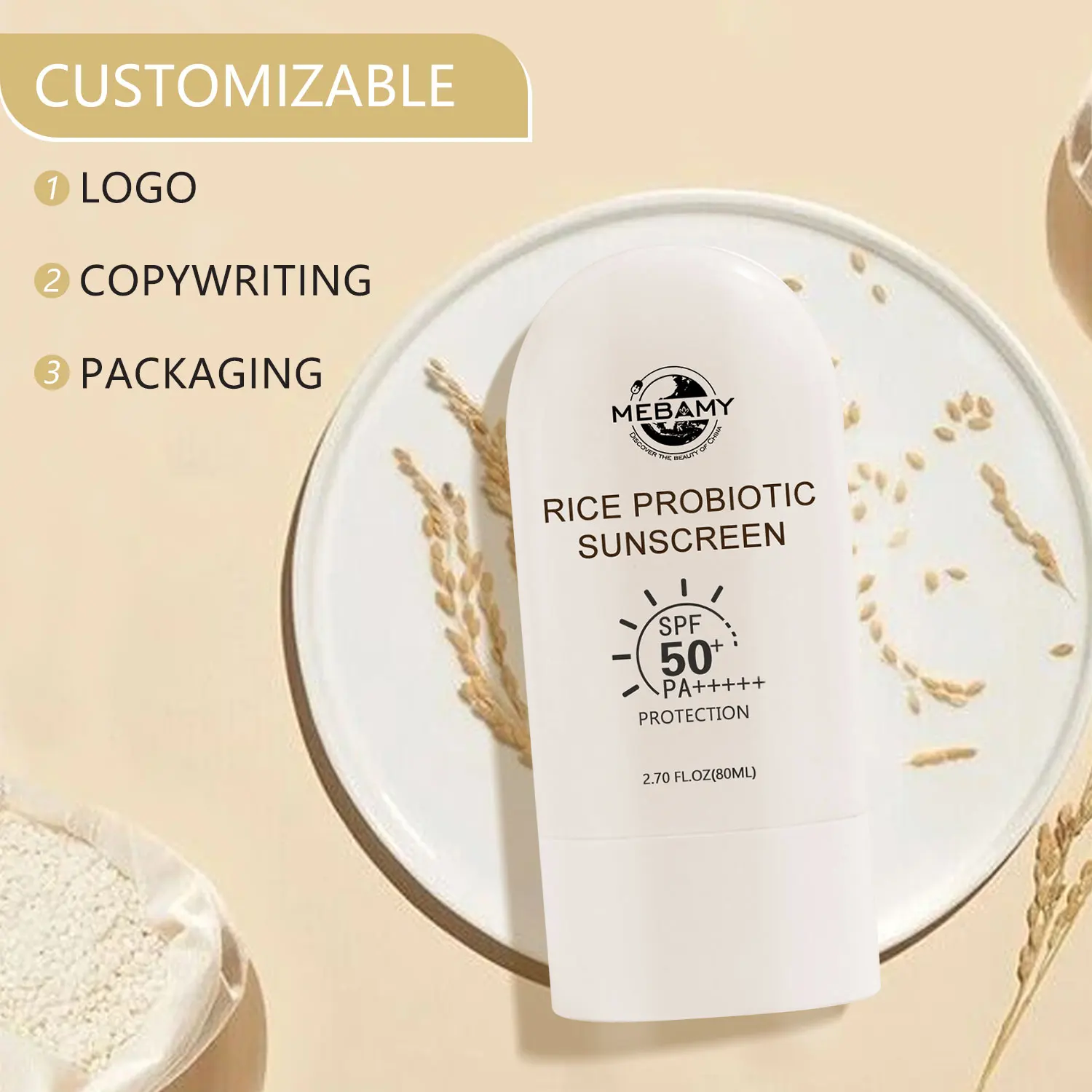 Rice Probiotics Sunscreen Private Label Sun Protection Cream Spf 50 Korean Sunscreen Sun Block Cream for Face