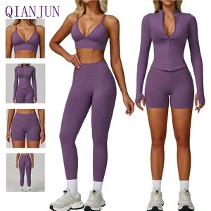 Custom Logo Women 4 Way Stretchy Gym Fitness Yoga Wear Workout Tracksuit Adjustable Shoulder Straps Bra Set