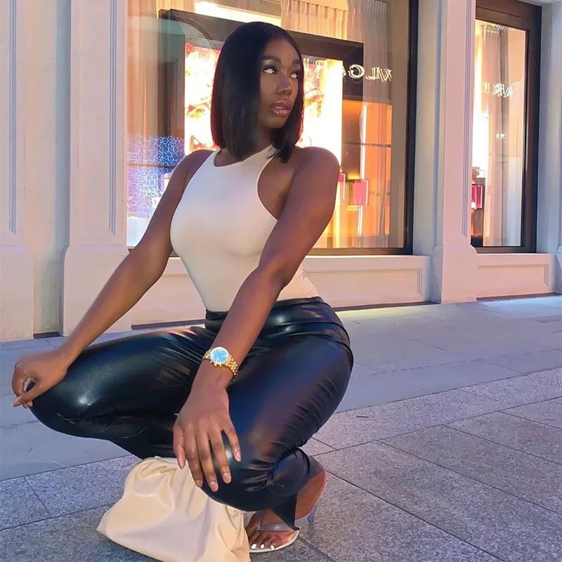 split leg leather trousers