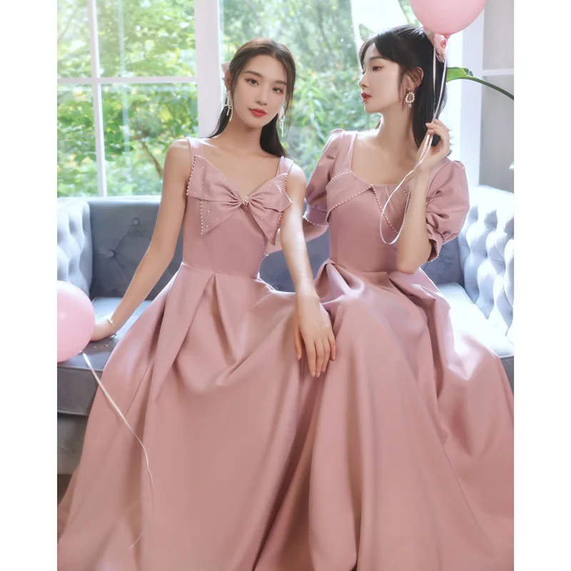 S153F 2025 New Autumn Sister Group Skirt Satin Can Wear Simple and Elegant Dresses Everyday for Maid of Honor
