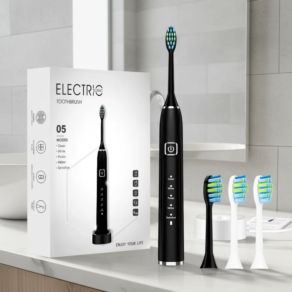 Adult Electric Toothbrush Sonic Technology 5 Cleaning Modes 2 Brush Heads Medium IPX7 Waterproof Customizable Configuration