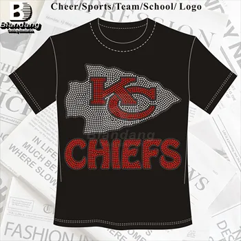 China Factory NFL Chiefs Rhinestone Transfer Design Customized Design Shiny Glass Rhinestone Transfer Stickers for Woman Garment