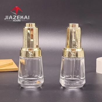 Cosmetic Glass Pagoda Shape Bottle 30ml Clear Press Pump Essential Oil and Skin Care Serum