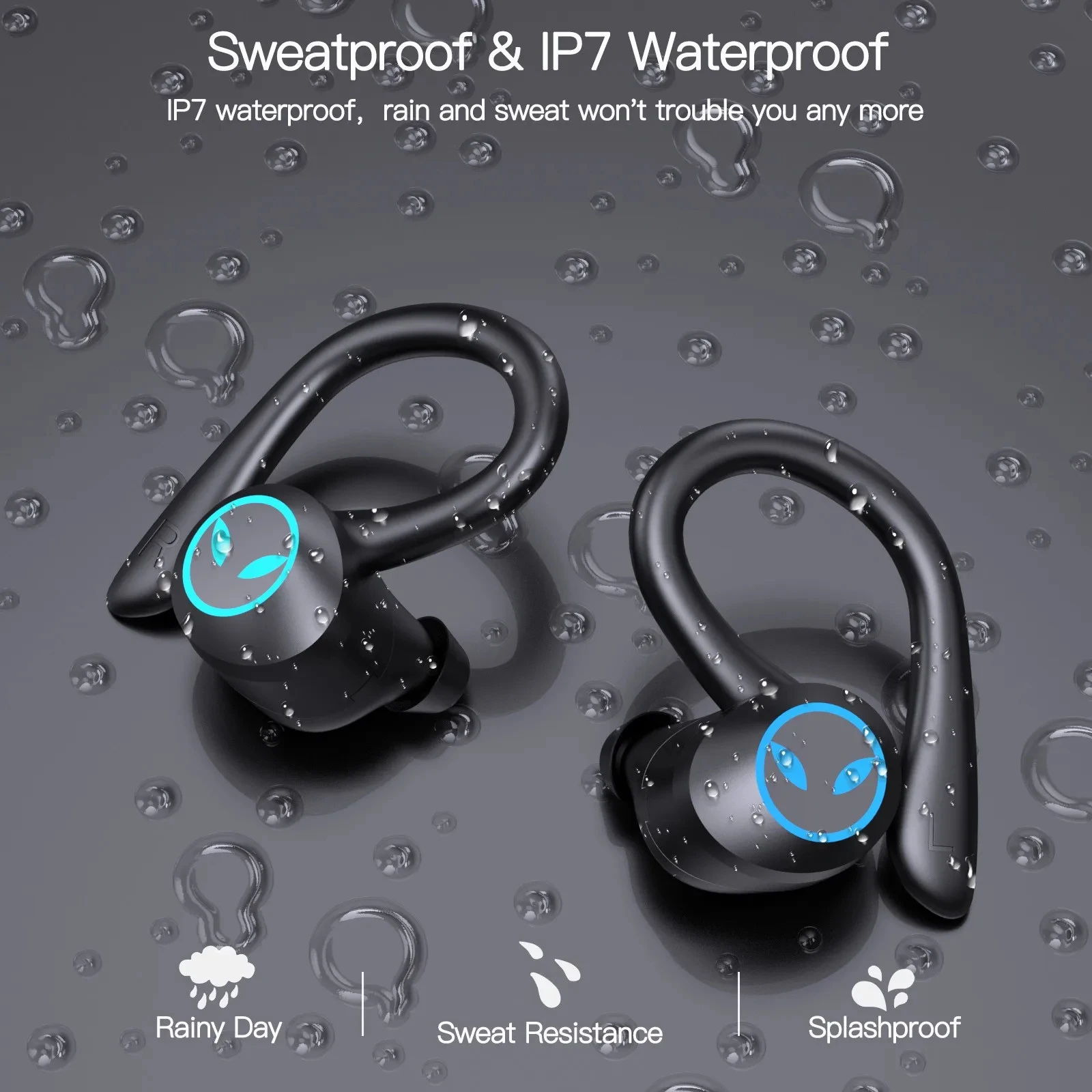 CE FCC Rohs Certificación Q25 Sport Ear Hook Bluetooth 5,3 Auricular  Cancelación de ruido IPX7 Airbuds Auriculares inalámbricos impermeables