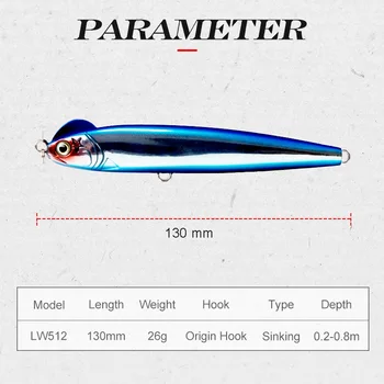 Hard Bait Artificial Pencil Lure Sea Fishing Slow-Sinking Twitch-and-Stop Action 130mm 26g for Sea Bass – Pencil – view 3