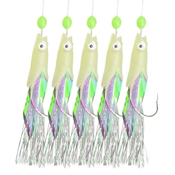 5 Hooks Plastic Sabiki Rigs Saltwater Fishing Lures Bait Rigs Real Fish Head String Hook Mackerel Glow Dark Flash – Hooks – view 2