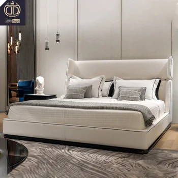 White Bed Frame Upholstered Synthetic Leather Queen Storage Bed Luxury Italian King Size Double Bed With Storage
