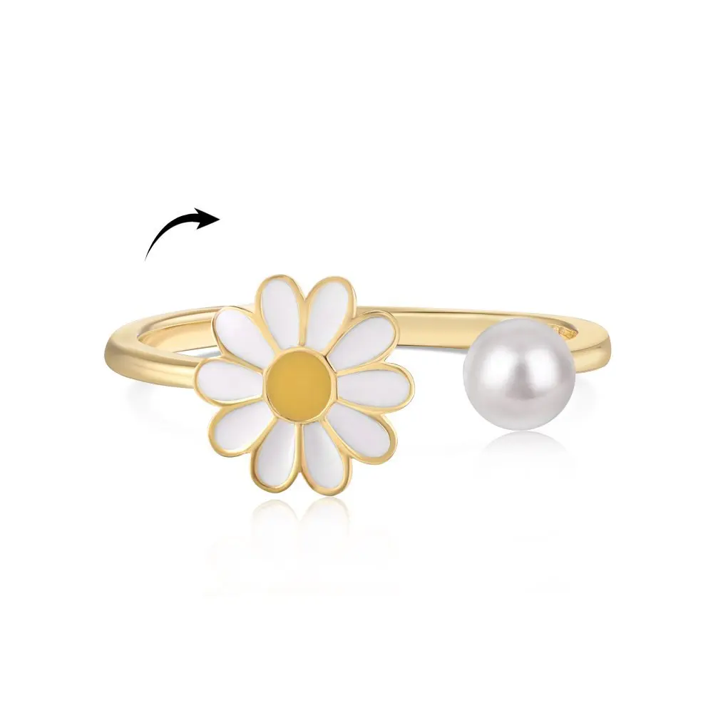2023 Rotatable Spinning Flower Ring Pearl 925 Sterling Silver