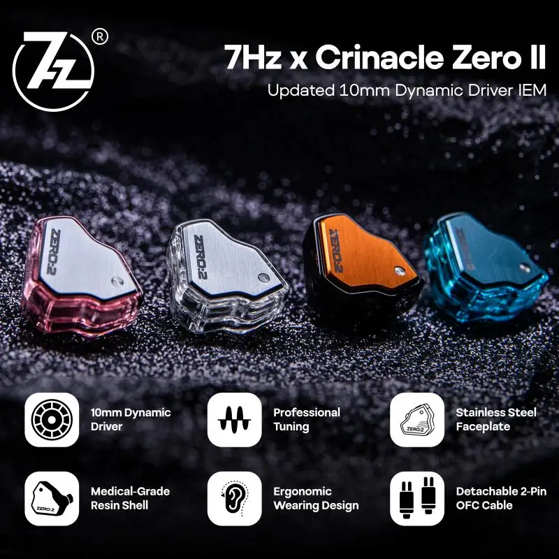 7HZ X Crinacle Zero:2 10mm Dual Cavity Dynamic IEM HiFi in Ear Monitor Earphone 0.78mm 2Pin Detachable Silver-plated OFC Cable