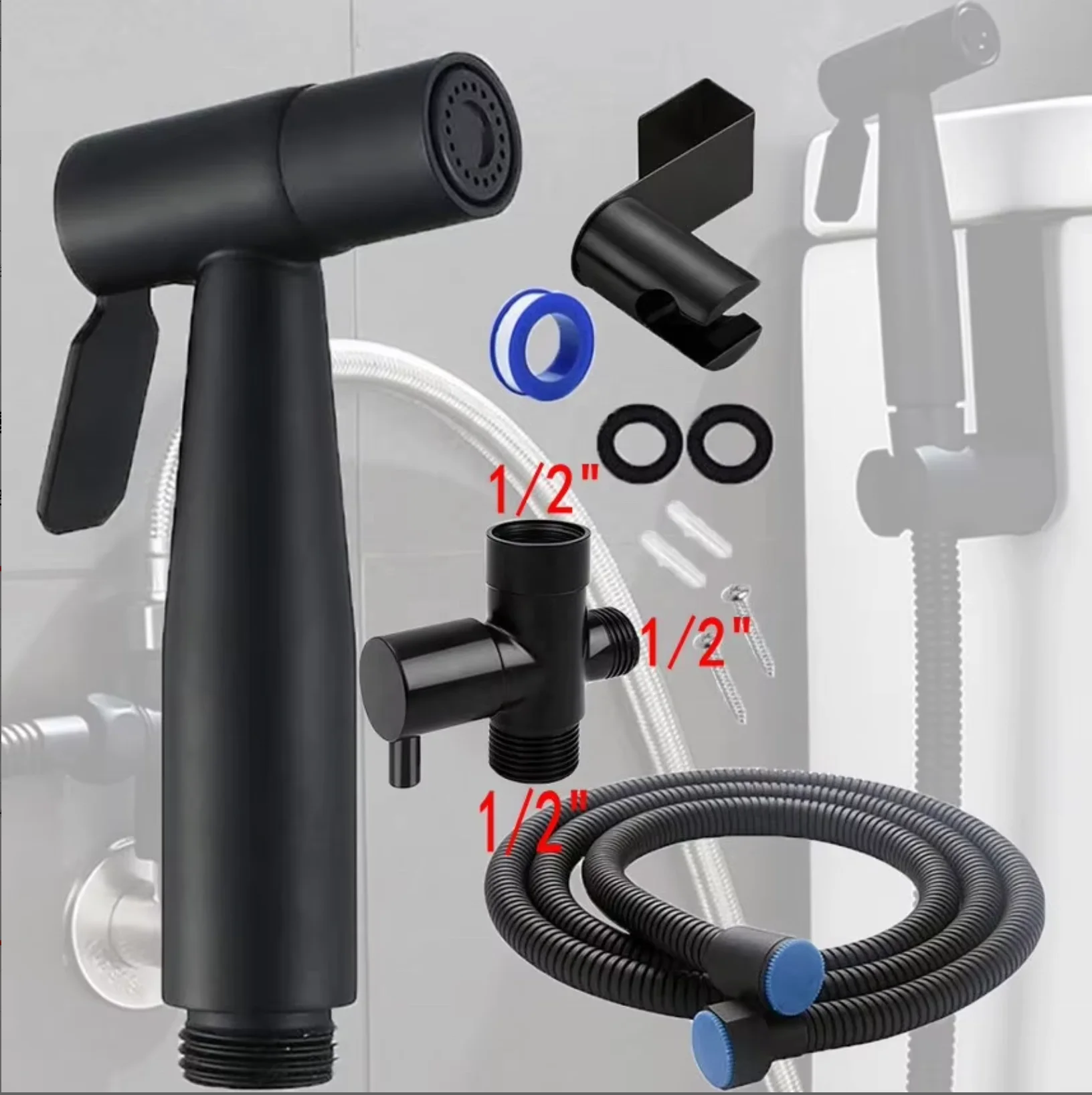 Matte Black SUS304 Bidet Sprayer Set Wall-Mounted Modern Design High-Pressure Booster Nozzle 5 Year Warranty Bathroom Toilet