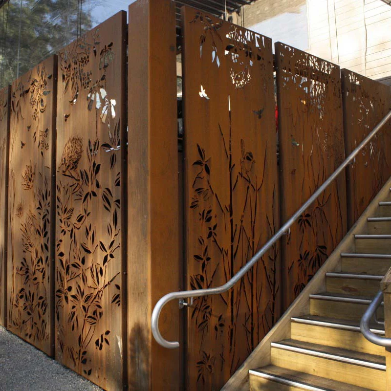 Cloison Séparation Extérieur/intérieur Acier Corten 180x120x40 Cm - Design Moderne, Rouille - 7