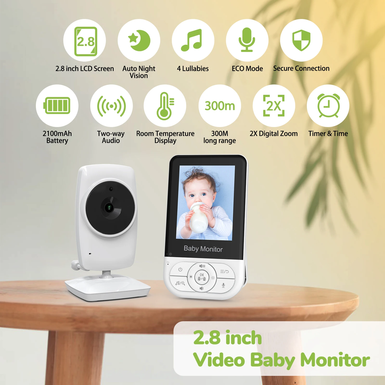 2.8 Inch 4X Zoom Baby Monitor With Camera Babyfoon Crying Alarm Temperature Detection Baby Security Camera Monitoring