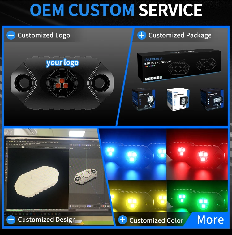 Aurora LEDs Multi Color Underglow IP69K Flashing Music Timing RGB LED Rock Lights With APP Remote Control