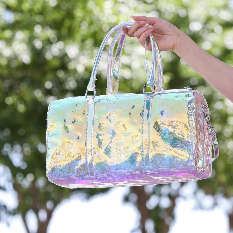 Fashion Summer Duffel Tote Bag Women Trendy Overnight Transparent PVC Holographic  Duffel Bag - China Weekend Bag and Travel Bag price