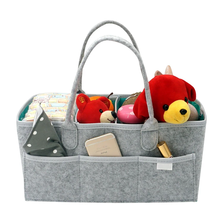 Soft Felt Diaper Bag Large Portable Felt Baby Diaper Storage Caddy With Waterproof Liner