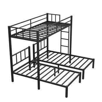 Metal Bunk Bed Bedroom Furniture Bedroom Sets Modern Steel Furniture Double Metal School Adult for Three Black Metal Frame