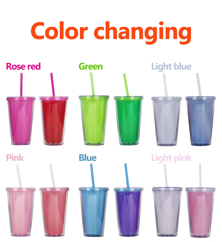 16 Oz Reusable Color Changing Temperature Plastic Cups,Drinking Tumbler