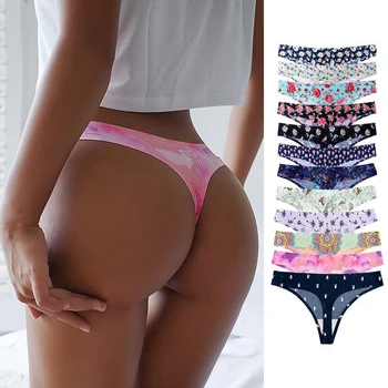 Custom Logo Ladies Womens Sexy Plain Rose Leopard Butterfly Print Breathable Seamless Daily Underwear Thong Thongs And G String