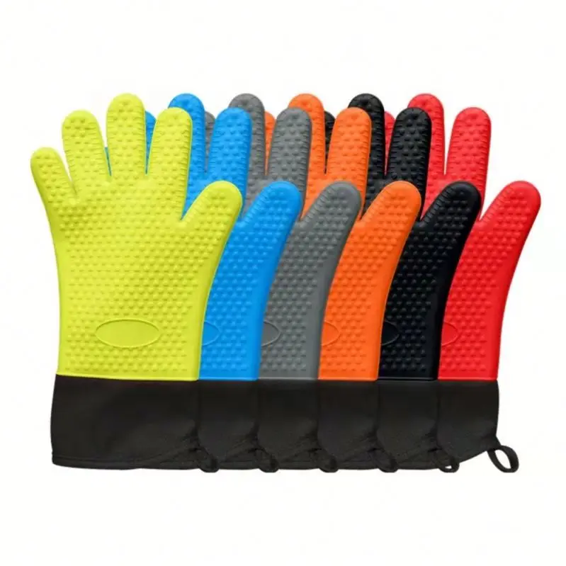 Custom Wholesale Silicone Heat-Resistant Gloves Cooking BBQ Cotton Kitchen Microwave Mittens Oven Glove Heat Resistant Gloves