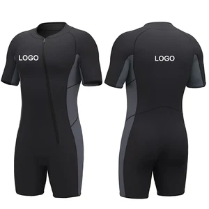 2mm Front Chest Zipper Shorty Wetsuit for Men One-Piece Neoprene Short Sleeve Diving Suit for Warm Water Snorkeling & Surfing