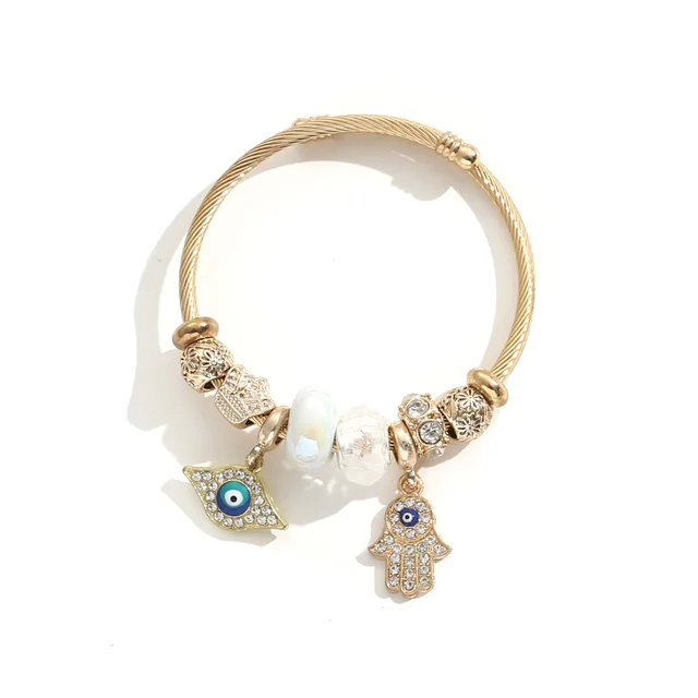 High Quality Gold Plated crystal eye pendant bracelet large hole beads flower charm bracelet for women