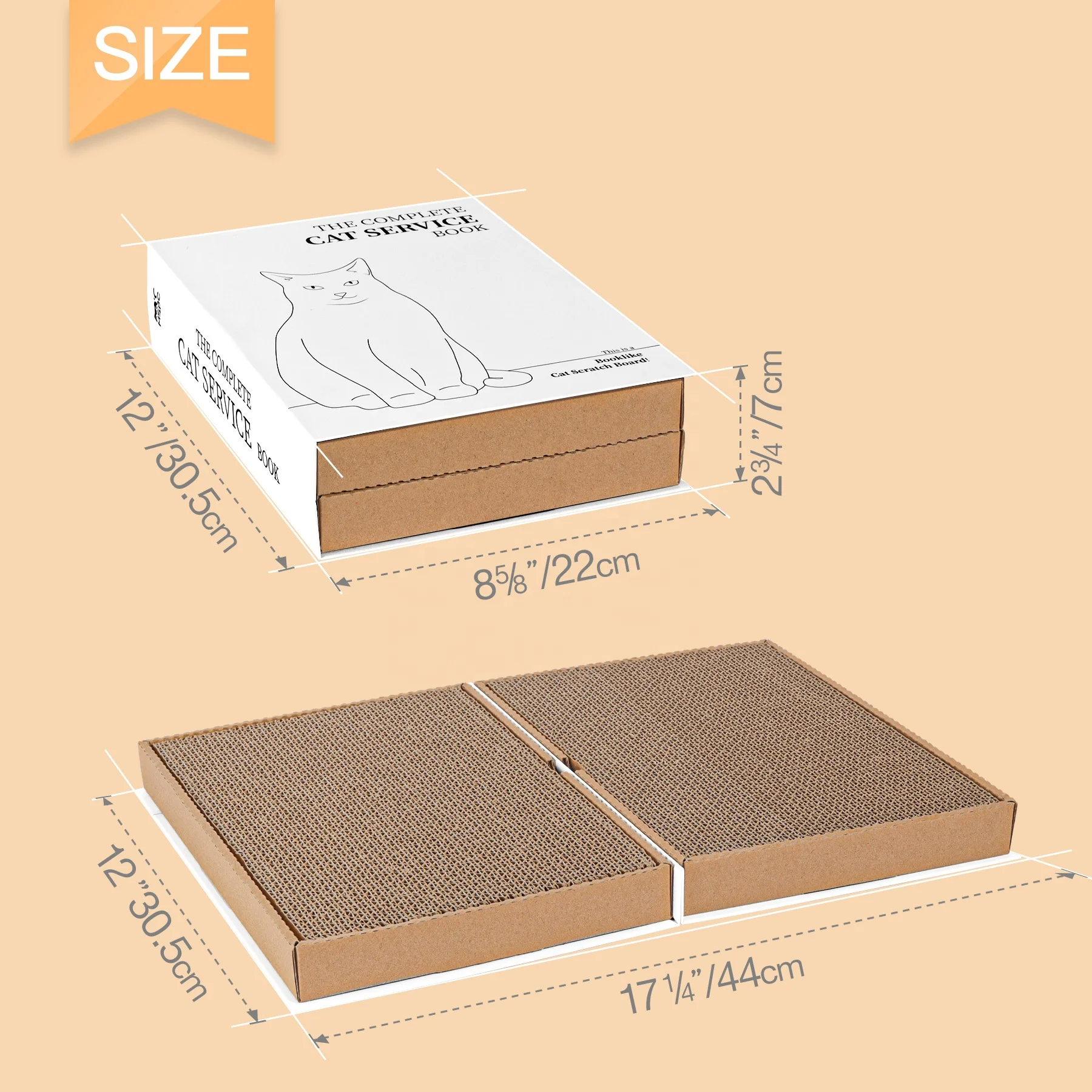 2023 Book Shape Foldable Recycled Corrugated Cardboard Cat Scratcher Delux Cat Scratching Post Lounge Bed House Sofa protection