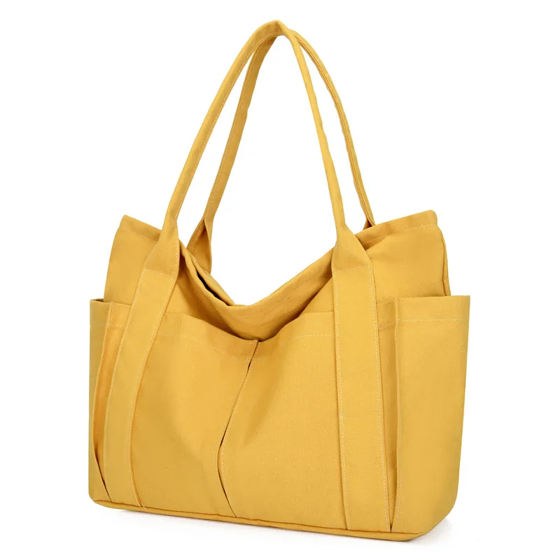 High Capacity Handbags Wholesale Custom Brand Logo Reusable Grocery Shopping Tote Office Shoulder Bags for Students Canvas Bag