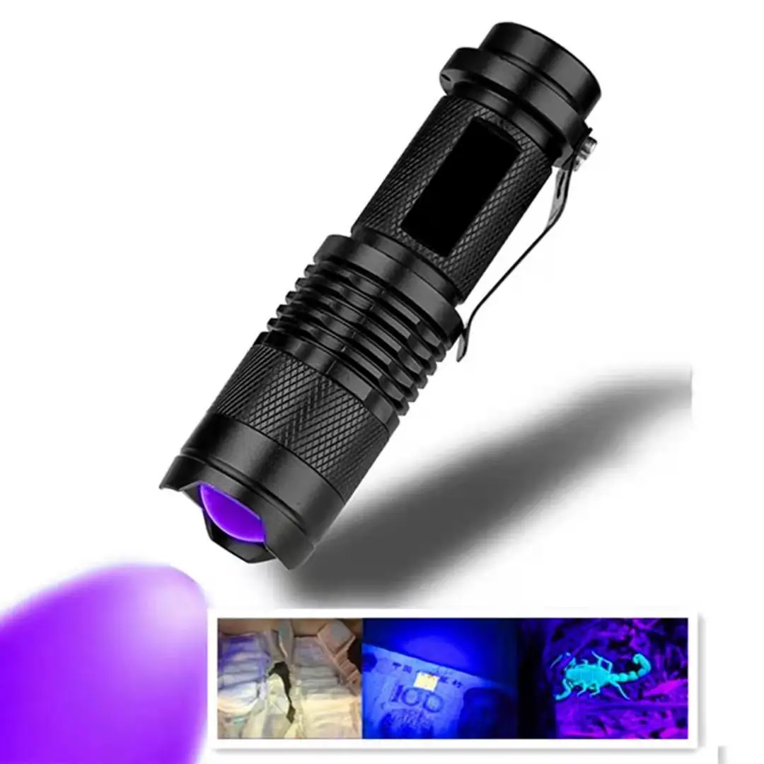 UV Flashlight LED Ultraviolet Torch 395/365nm Zoomable Pet Stain Detector Tool - Rechargeable