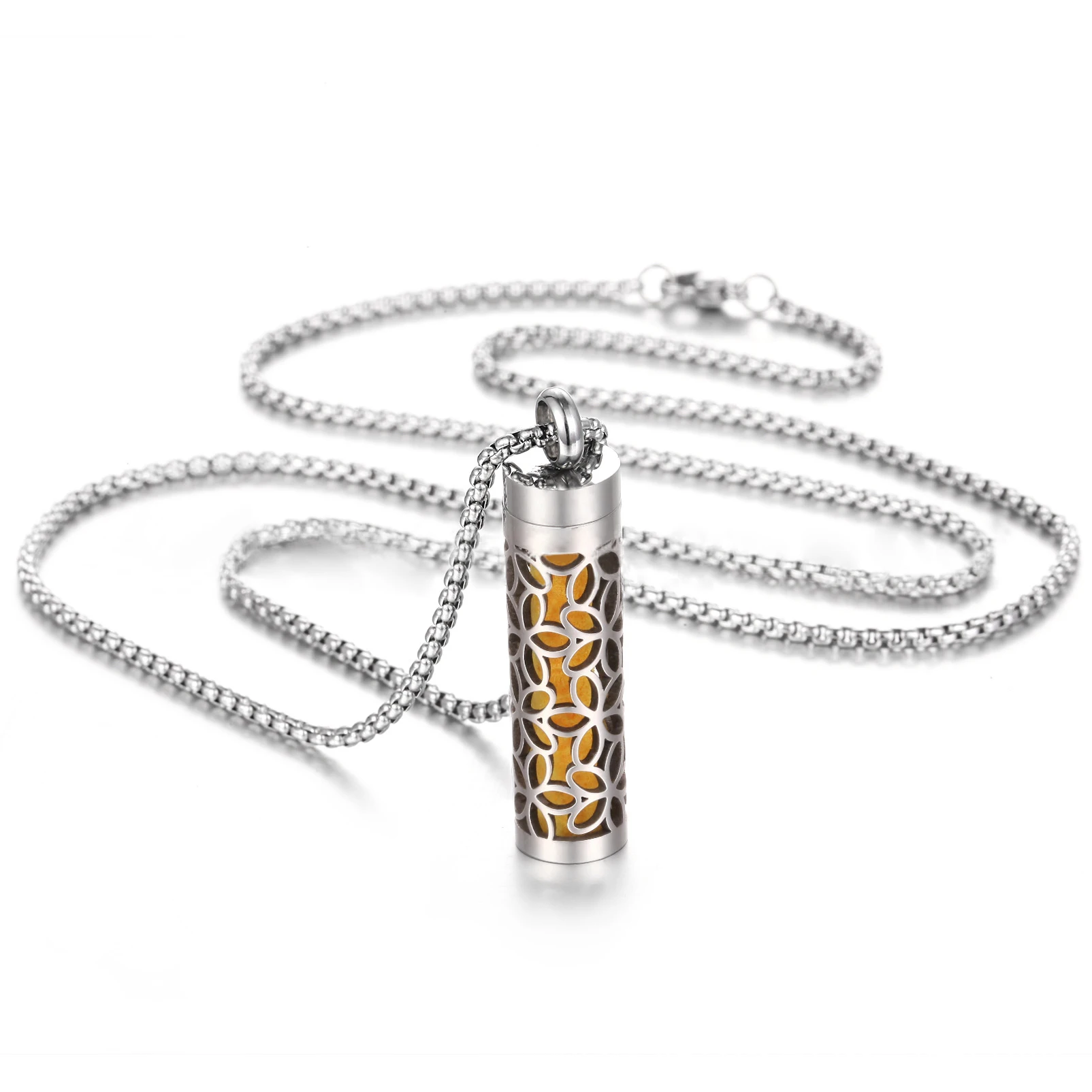 Fatingna Casual Stainless Steel Perfume Bottle Diffuser Pendant Oil Necklace-Fashion Aromatherapy Clasp Fragrance Necklace
