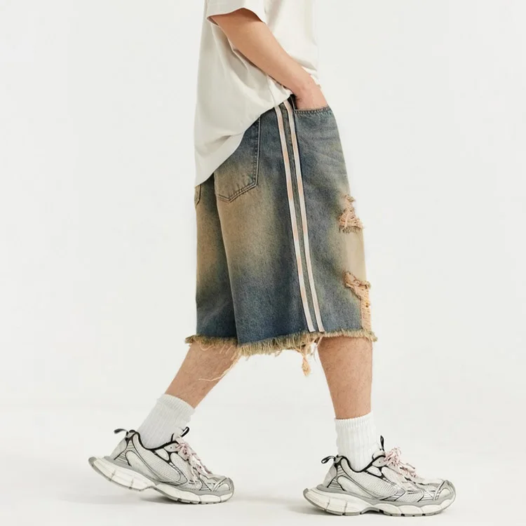 Shop XJYD Denim Shorts - Baggy Fit, Destroyed Distressed