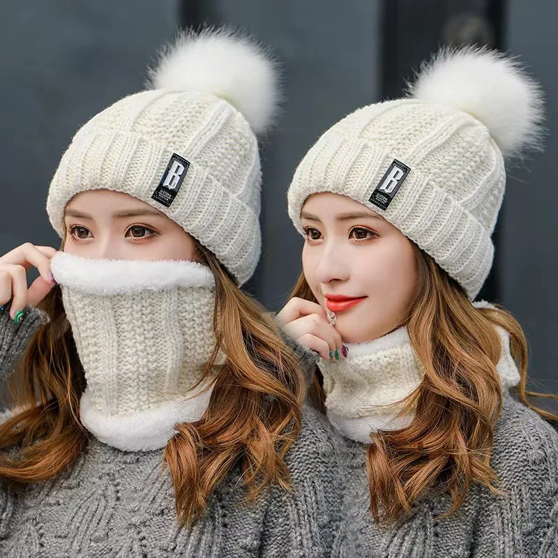 High Quality Winter Warm Hats Leather Label Thick Knit Beanie Hat For