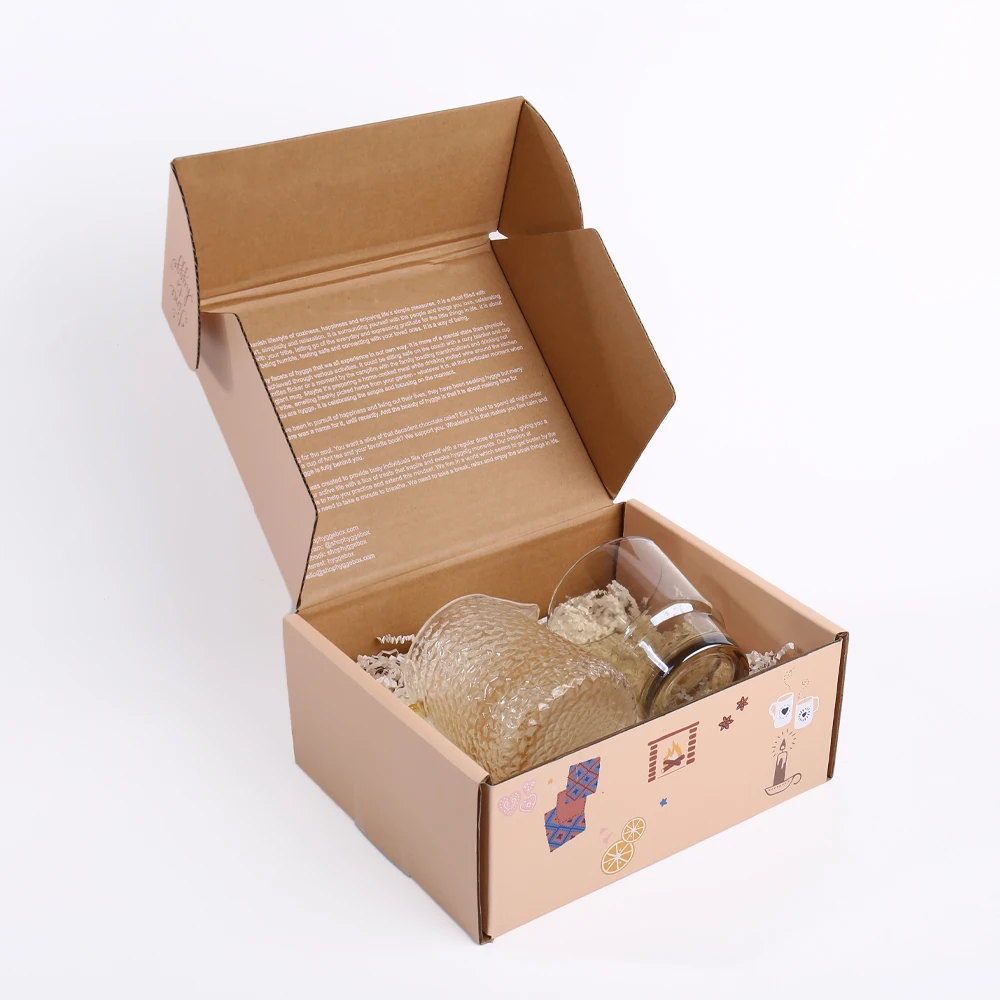 Individuelle, doppelseitig bedruckte Wellpapperversandbox, faltbar, mit geprägtem Geschenkumschlag für Becherverpackungen