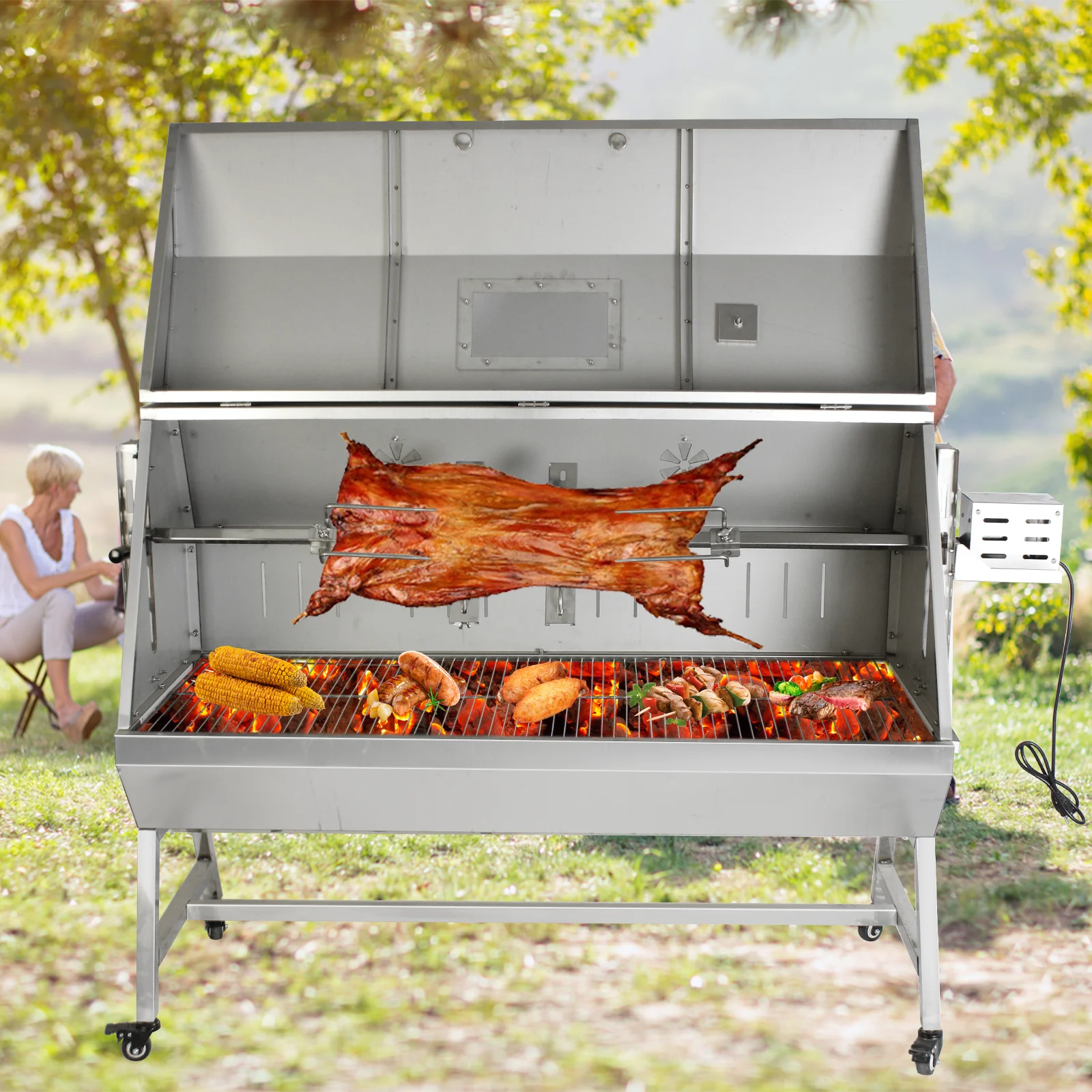 Large Stainless Steel Goat Pig Chicken BBQ Spit Bbq Grill With Electric  Motor Rotisserie Barbeque Smoker Roast Whole Lamb