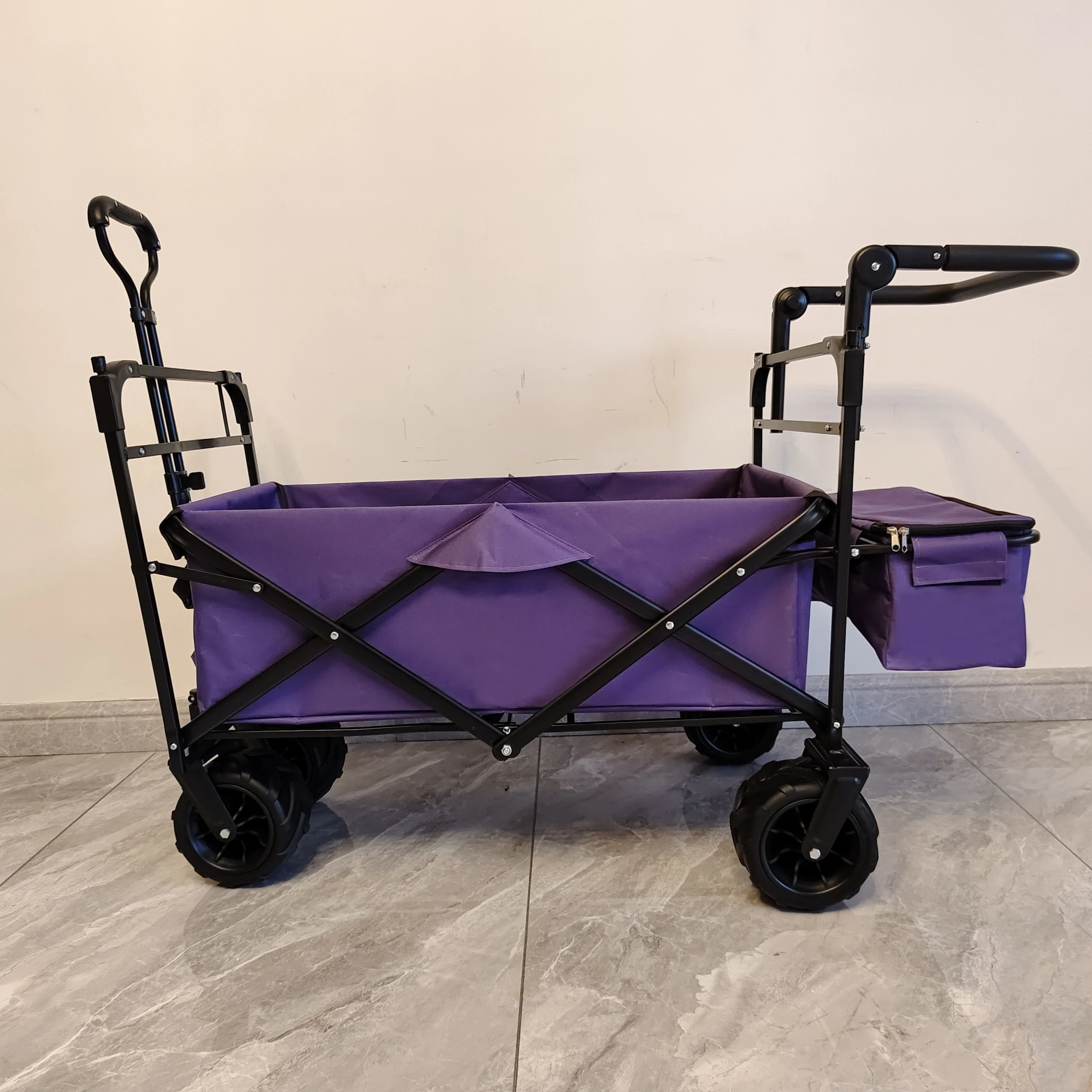 Outdoor Camping Folding Wagon Canopy On Top Adjustable Handle Wide Wheel Purple