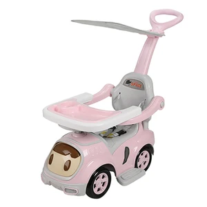 Cute Plastic Baby Push Car with Dining Table and Push Bar 4 Wheels Ride on Toy Battery-Powered for Ages 2 to 4 Years